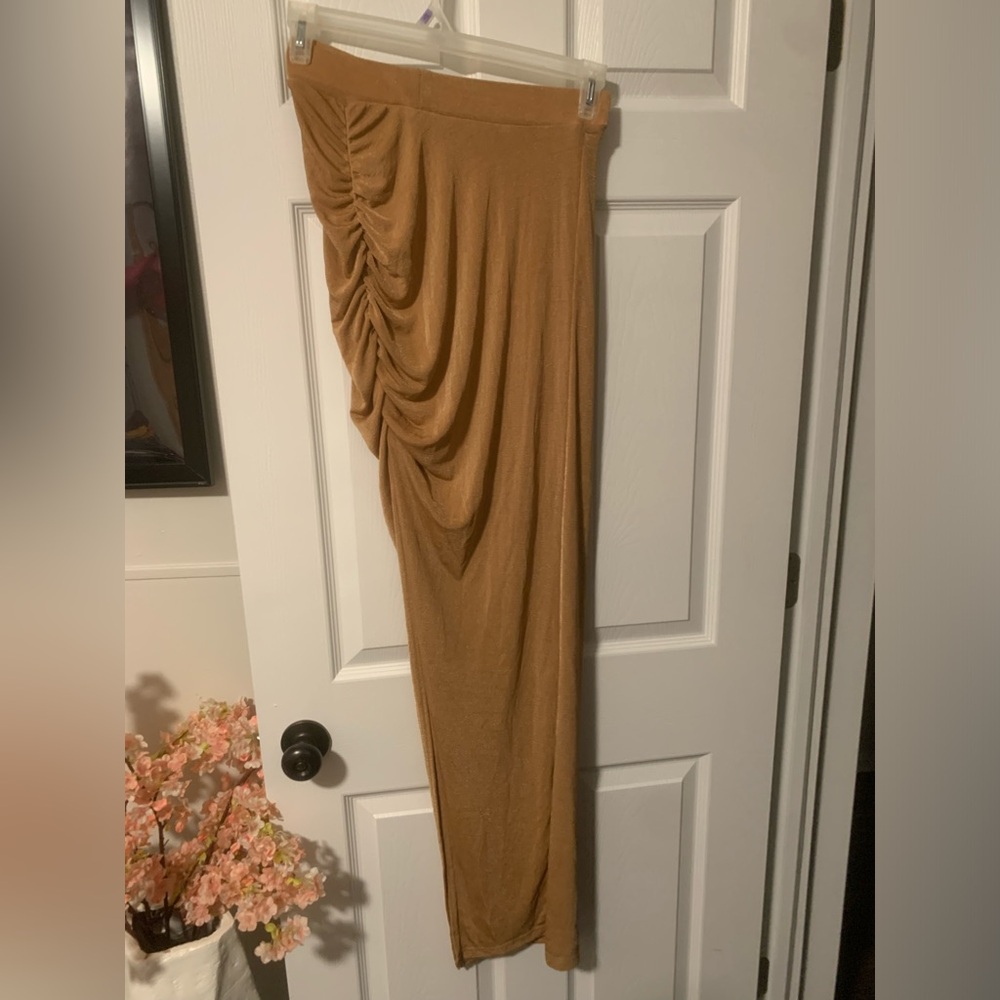 Elegant Tan Ruched Skirt